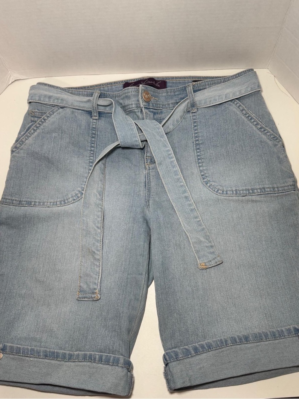 Gloria Vanderbilt Light Blue Denim Tie-Waist Bermuda Shorts